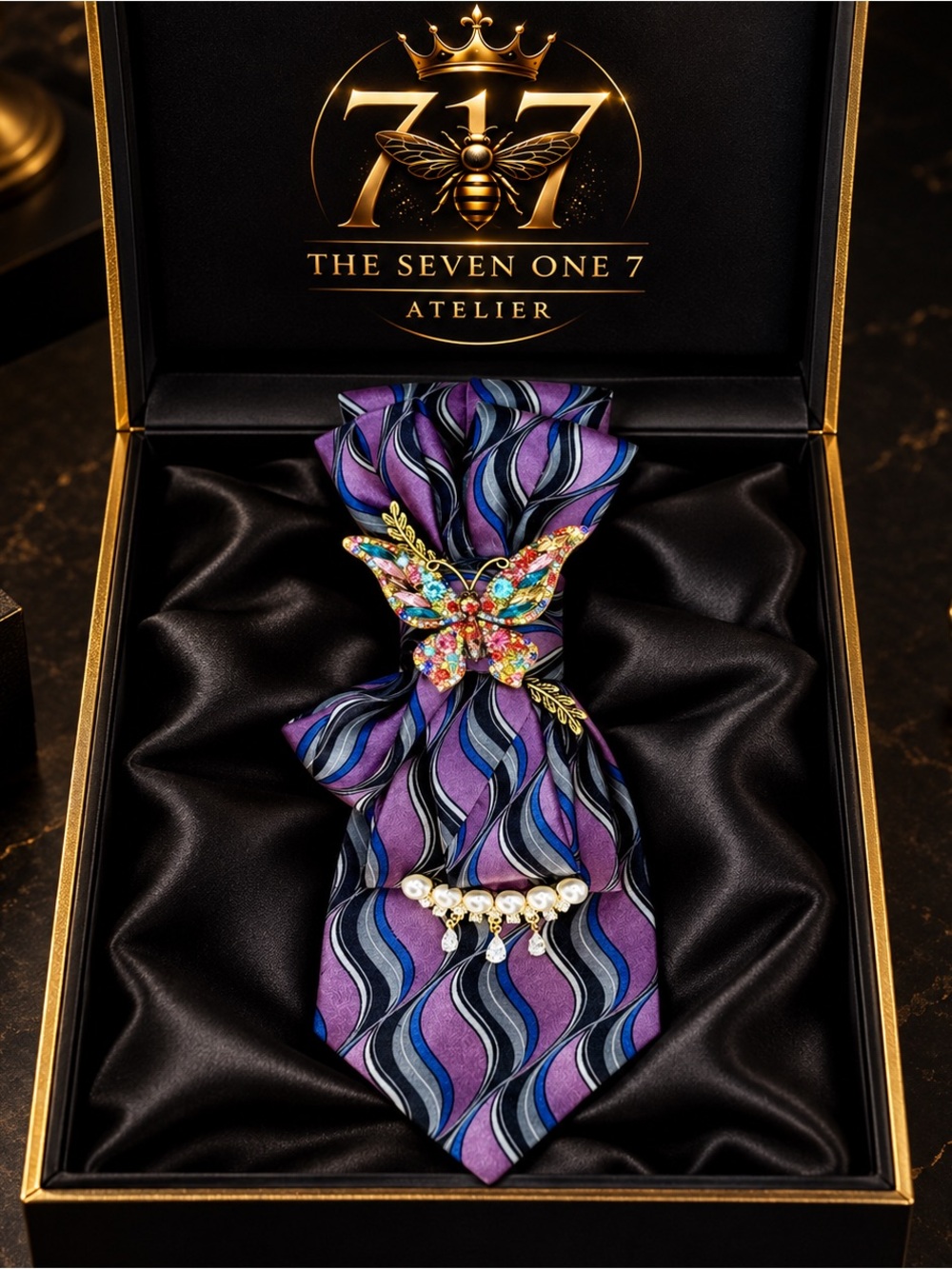 TITLE

Jeweled Butterfly Necktie Art, Purple Wearable Tie Necklace, Pearl